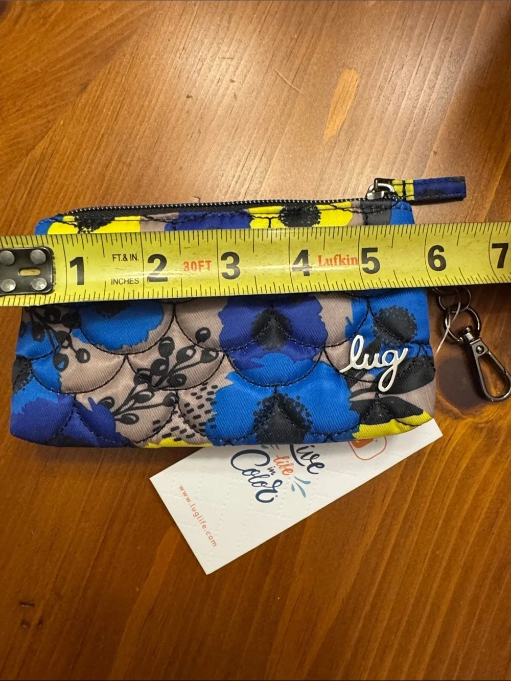 Lug peony blue metro XL wallet/id pouch with lobster claw clip